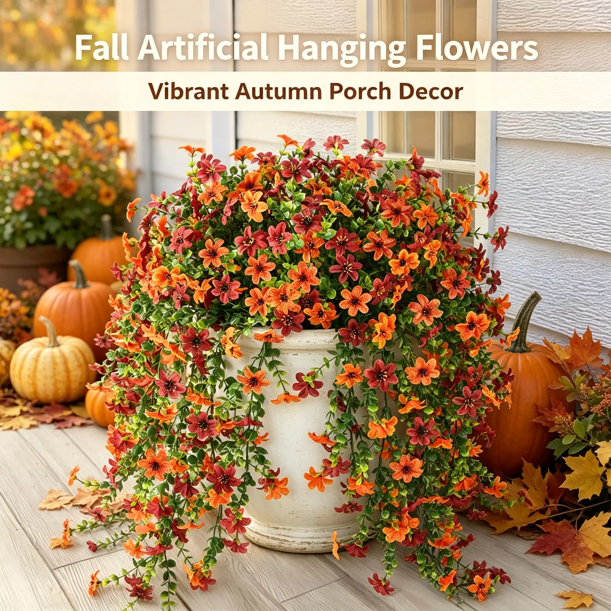 4pcs Fall Artificial Hanging Mum Flowers, UV Resistant Faux Silk Flowers, Realistic Outdoor Hanging Plants for Porch, Patio, Balcony Planters & Thanksgiving Autumn Decor
