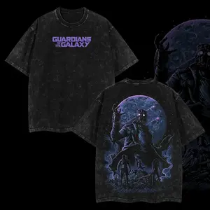 Superstyle Star-Lord "Peter Quill" Guardians Of The Galaxy Hero MCU Comic Double Printed Oversize Lightweight Acid Washed Tee Hoodie TV Series Graphic Design Unisex Top Cotton Streetwear T-Shirt Hoodie Sweater Clothes Menswear