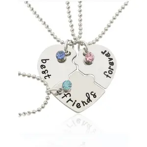 Heart Design Pendant Necklaces, 3 Counts/set Fashionable Letters Best Friend Forever Design Puzzle Necklaces, Cute Trendy All-match & Exquisite Friendship Jewelry for Birthday Gift for Kids, Jewelry Gifts