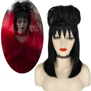 Halloween ladi'es wig Beetlejuice Beetlejuice Beetle Juice Lydia Dias Lydia Deetz Wig gost character wig The Great Sorcerer of the Netherworld role player fake hair
