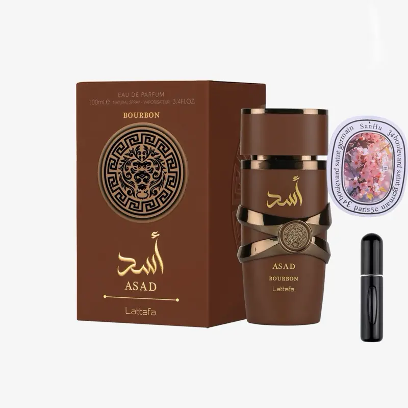 Lattafa Asad Bourbon for Unisex Eau de Parfum Spray, 3.4 Ounce / 100 ml Long Lasting Fragrance with 5ML Refillable Bottle & Scented Card