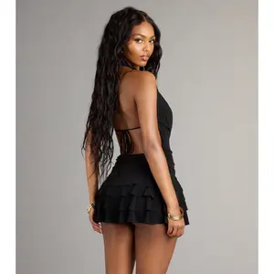 Flirty Meets Glam Lace Trim Ruffle Romper