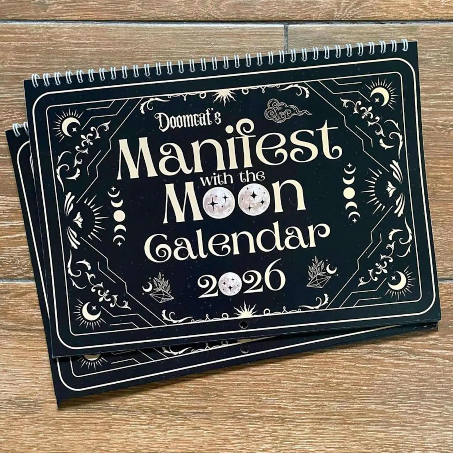 2027 Witchy Moon Calendar A4 Manifest with the Moon Goth Lunar Phases Black Gold Planner Diary Manifesting Power Magic Witch Pagan Wicca Art