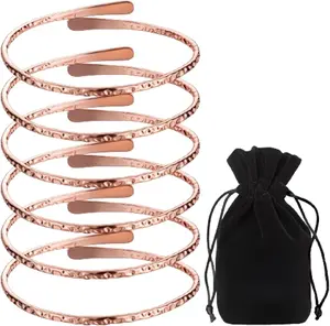6 Pcs Copper Bracelets for Men Women Copper Cuff Bracelets Adjustable Size Health Jewelry Gift Handmade Uncoated Health Jewelry Gifts(Wire Overlap Style)
