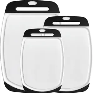 The Original Gorilla Grip Oversized 100% BPA Free Reversible Durable Kitchen Cutting Board Set of 3, Juice Grooves, Dishwasher Safe, Easy Grip Handle Border, Food Chopping Boards, Cooking