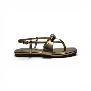 Olivia Gold Color Sandal with Adjustable Buckle Closure and Thong Strap Detailing for Women's Summer Style - Girl