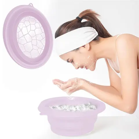 Silicone Bowl for Face Ice Bath,  Icetray, Foldable, Hangable and Hanging Design, Easy Storage and Carrying, Ideal for Home and Travel, Cleaning, Home Goods