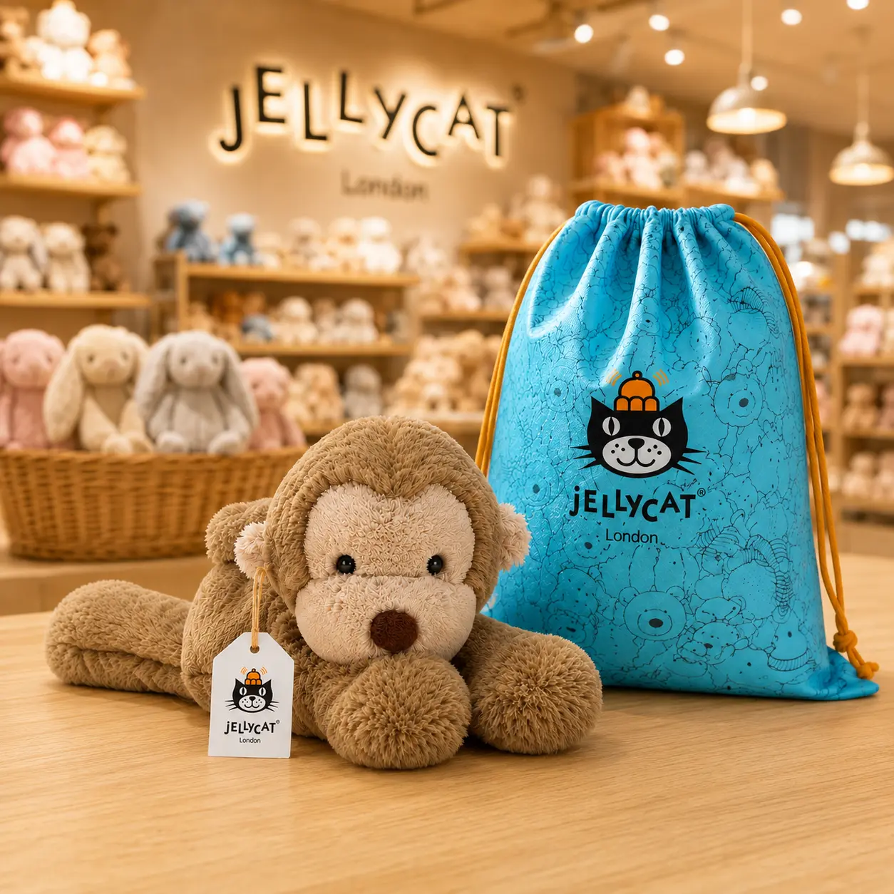 Jellycat Smudge Monkey Stuffed Animal – Soft Plush Toy Gift for Kids & Plush Lovers, Ready to Ship from USA + Free Gift Bag