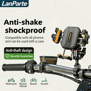 Lanparte LPT01 Mini Motorcycle Phone Mount Military-grade Shockproof Vibration-resistant Anti-theft One-handed Operation 5.2-7.2 Inch Compatible All-terrain Non-slip Grip Protective Cellphone Stand