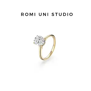 ROMI UNI STUDIO Oval Cut 1.0ct&2.0ct&3.0ct&4.5ct D VVS1 Color Lab-Created Moissanite Ring Jewelry for Women 14K Gold Plated Engagement Wedding Lady's Gift Luxury R112 SpringStatements