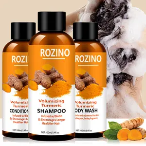 ROZINO 3-Piece Turmeric Hair & Body Care Set, Natural Turmeric Extract Shampoo, Conditioner & Body Wash, Biotin Infused, Strengthens Hair, Moisturizes & Rejuvenates Skin, 100ml Bottles