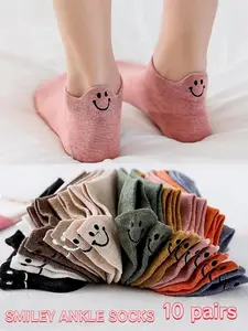 Women's Cute Smiley Face Socks Set, Soft Breathable Comfort Low Cut Design, Summer Multiple Colors Available, Daily Wear