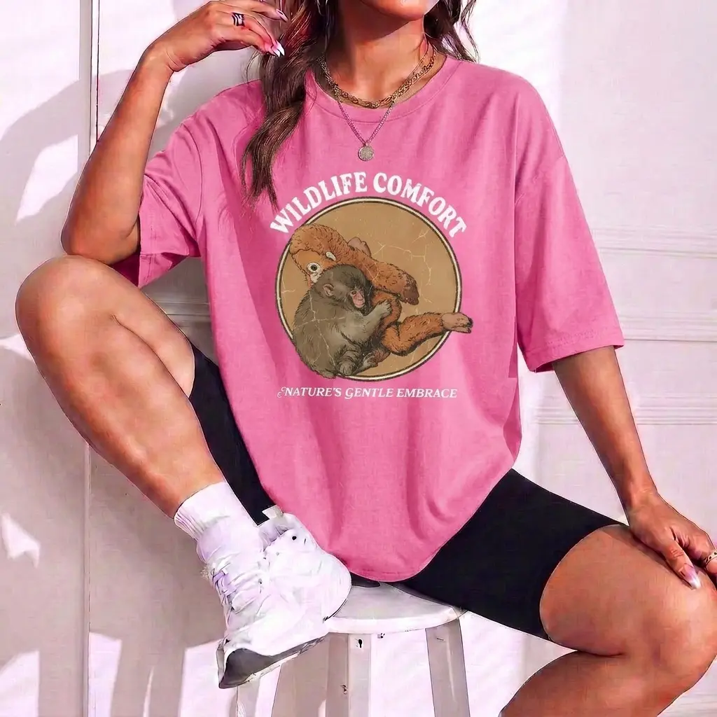 Men's Comfortable Retro Wildlife T-Shirt - Vintage Distressed Monkey Graphic, Acid Wash, Everyday Fit, Granola Girl Aesthetic, Gorpcore Nature Lover Thrifted Vibe Top