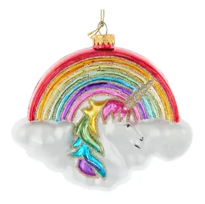 Glass Unicorn Rainbow Cloud Ornament
