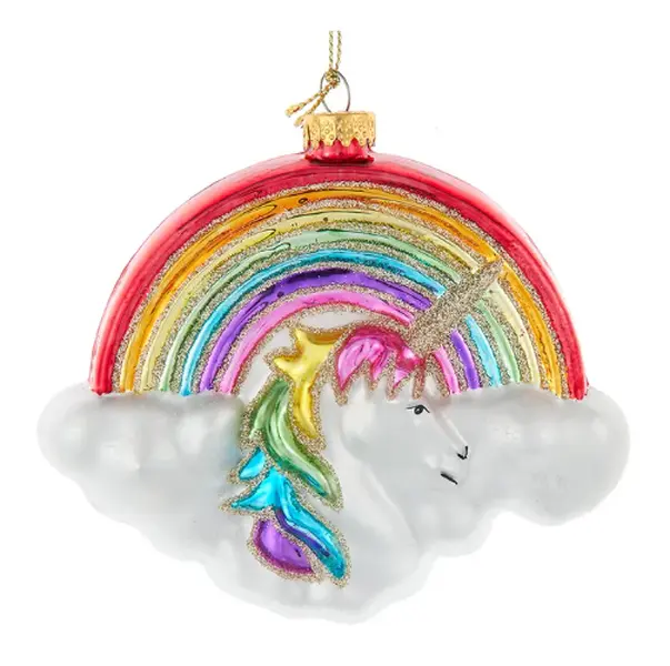Glass Unicorn Rainbow Cloud Ornament