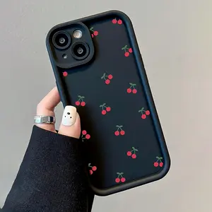 Cherry Pattern Phone Case for iPhone 16 15 14 Pro Max 13 12 11 XR XS Plus Shockproof Full Camera Protection Durable slim Silicone Cover