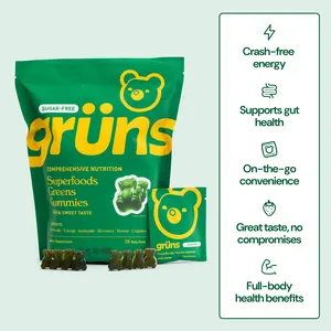 Grüns Superfood Greens Gummies (Sugar-Free): 21+ Vitamins and Minerals, Prebiotics for Digestive Health, Adaptogens. Nutritional Edible Dietary Supplement to Support Fitness