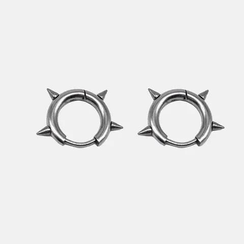 GTHIC 4-Spike 10mm Stainless Steel Spiked Hoop Fashionable Earrings - Versatile Punk Alternative Accessories for Daily Wear