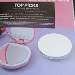 Product Review of Portable Foldable Makeup Mirror, 1 Count Glam Travel Makeup Mirror with LED Light, Compact Mirror for Women, Pocket Size Makeup Tools, Travel Hand Mirror from R**a O**o