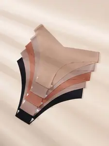 Maternity Seamless Solid Color Panties Pack Of 5 For Mother Multicolor Briefs Low Rise Knitted Fabric Slight Stretch