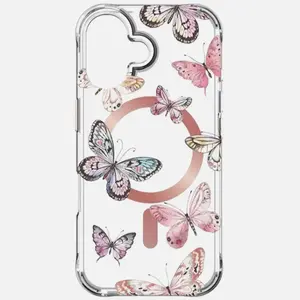 Karma by Body Glove Pink Butterflies with MagSafe Case for iPhone 16 - Clear Protective Cover with Butterfly Design