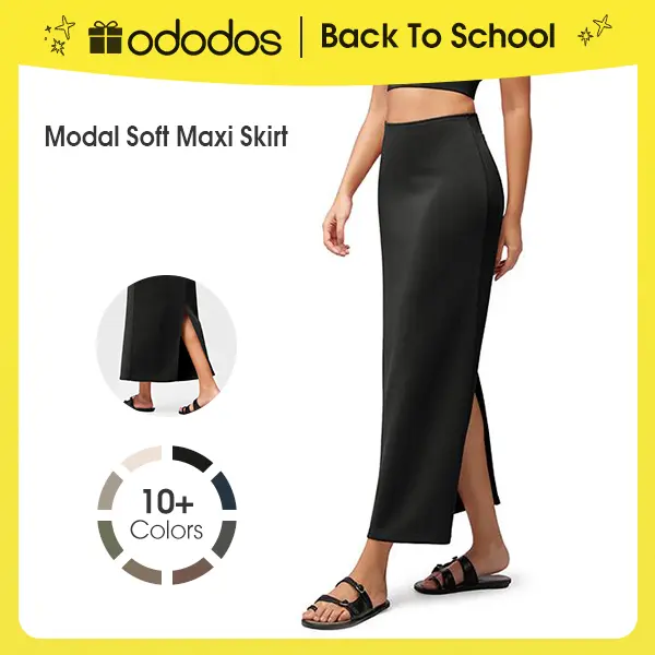 ODODOS Women's Chic Modal-Polyester-Elastane Maxi Pencil Skirt, High Waist with Elastic Mid Flat Waistband, Back Leg Slit, Fitted, All-Season, Washable, Chic Maxi Look with Easy Polish, Pairs with Tees or Sweaters, XS/M, Skirts for Women