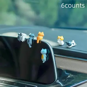 Cute Cartoon Cat Design Car Ornament, Adorable Cat Car Figurines, Car Center Console Screen Edge Decoration, Car Display Ornament, Car Accessories