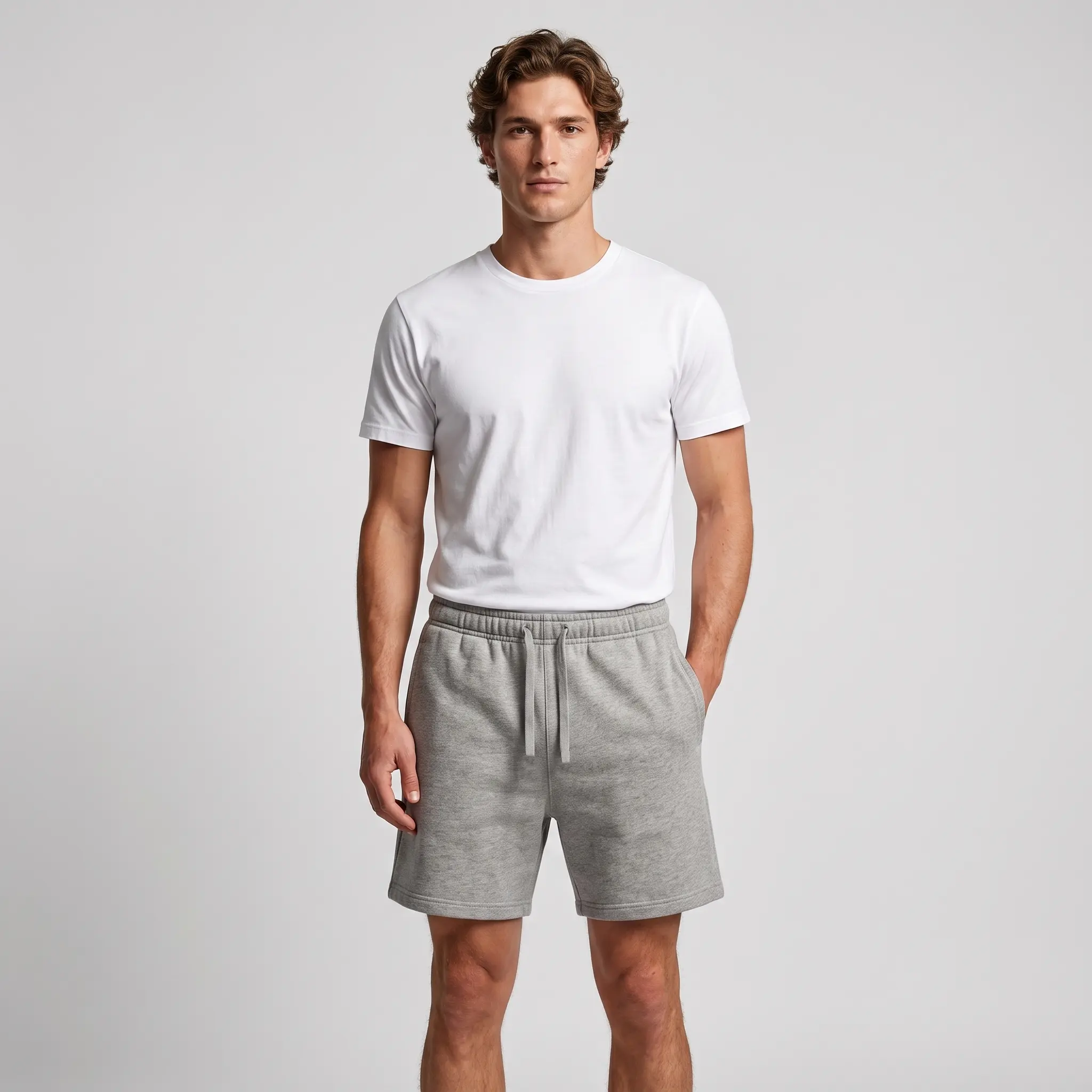 Men's Fleece-Lined Plain Baggy Sweatshorts - High-End Texture Menswear Streetwear, All-Season Casual Loungewear Athletic Shorts with Pockets (Black, White, Grey, Beige), Lace-Up, Lightweight, Loose-Fit, Mid-Waist, Pocketed, Regular Size, Oversized
