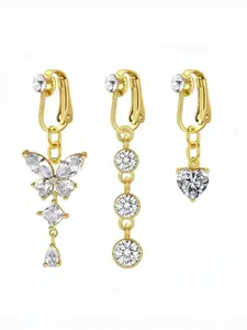 Upgraded Non-Piercing Fake Belly Rings, High-Quality Stainless Steel Clip-On Belly Button Rings with Diamond Butterfly Heart Charms, No Piercing Required Fashion Belly Jewelry for Women Girls, Adjustable Comfort Fit