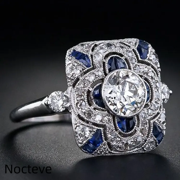 Women’s Solitaire Simulated Sapphire Silver-Tone Alloy Engagement Ring, Minimal Prong-Set Cool Blue Gem Bridal Jewelry Proposal Banquet & Feminine Bridal Holiday Gift Wear