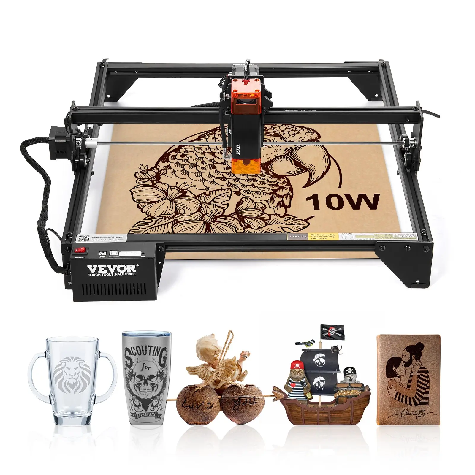 VEVOR Laser Engraving Machine, 10W Output Laser Engraver Cutter, 14.9x15.7in/38x40cm Working Area, 10000mm/min Speed, Compressed Spot, Eye Protection, for Wood, Certain Metal, Glasses, Art, Linux, iOS Compatibility