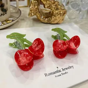 1pc Delicate And Cute Cherry Shaped Women's Hair Clips - Red Acetate Hair Accessories, Elegant Shark Style Semi-High Bun Clips Suitable for Valentine's Day New Year's Eve Party Accessories Party Favours
