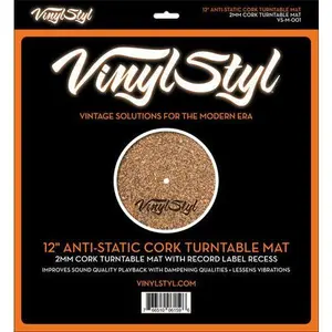 Vinyl Styl® 12 Inch Anti Static Cork Turntable Mat - Less Vibration - No Slip