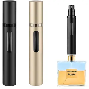 2 count 10ml Perfume Atomizer Travel Refillable, Bottom-Filling Fragrances Perfumes Bottle, Pocket Atomiser for  the Go (Black & Champagne )
