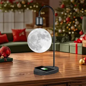 Magnetic Levitating Moon Lamp, 3 Colors Levitation Plastic Table Night Light with Phone Wireless Charging Pad, Zero-gravity Floating Desk Toys for Decoration Gifts