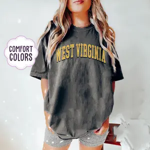 Comfort Colors West Virginia Shirt, West Virginia Gift, West Virginia State Tee, Game Day Shirt Collar Cotton Fabric Top Traditional Womenswear Soft
