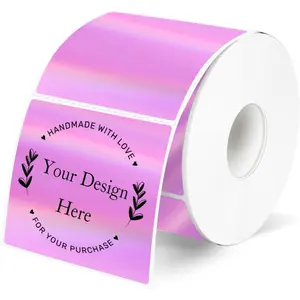 2" x 2" Square Thermal Labels Stickers, Holographic Thermal Stickers Labels, Self-Adhesive Glitter Direct Thermals Label for Small Business, DIY Design- Holographic Pink