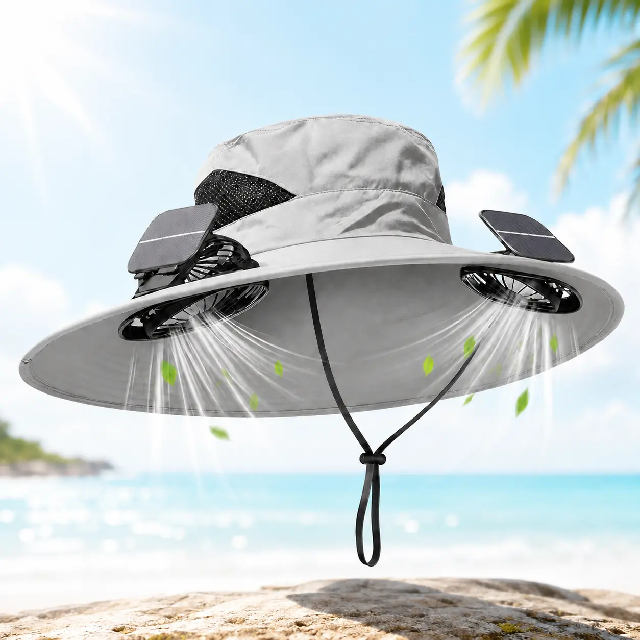 Solar Fan Hat for Men & Women, USB Rechargeable Wide Brim Cooling Hat with 2 Built-In Fans, 3 Speeds, Breathable Sun Hat for Fishing, Gardening, Camping, Hiking & Outdoor Work