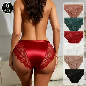 6pcs Women's Lace Panties Set,Soft & Breathable Underwear, Stretchy & Durable,Ultra Soft Comfort Fit Briefs - Womenswear SpringStatements,Lingerie S-XL Everyday Everyday Mother's Day Gifts Bridal