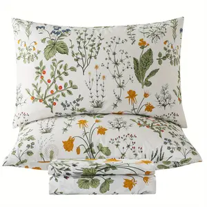 Luxury Percale Cotton Botanica Bed Sheets Set - Soft, Breathable, Crisp, Deep Pocket Fitted Sheets for Hot Sleepers - Premium Green and Yellow Floral Pattern for Full, Queen, King, Cal King Sizes, All Season Comfort