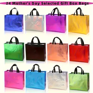 24 PCS Holographic Rainbow Gift Bags Jumbo 13x11x5in Reusable Totes Water-Resistant Foldable for Birthday Christmas Teacher Gifts Heavy-Duty Eco Storage Party Wedding Shopping Assorted Color