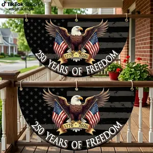 (1 Piece Only) America Years of Freedom Semicircle Flag, 1776-2026 Fan Flags, Year American Anniversary Flag for Wall, Front Door, Porch, Fence, Outdoor Decorations