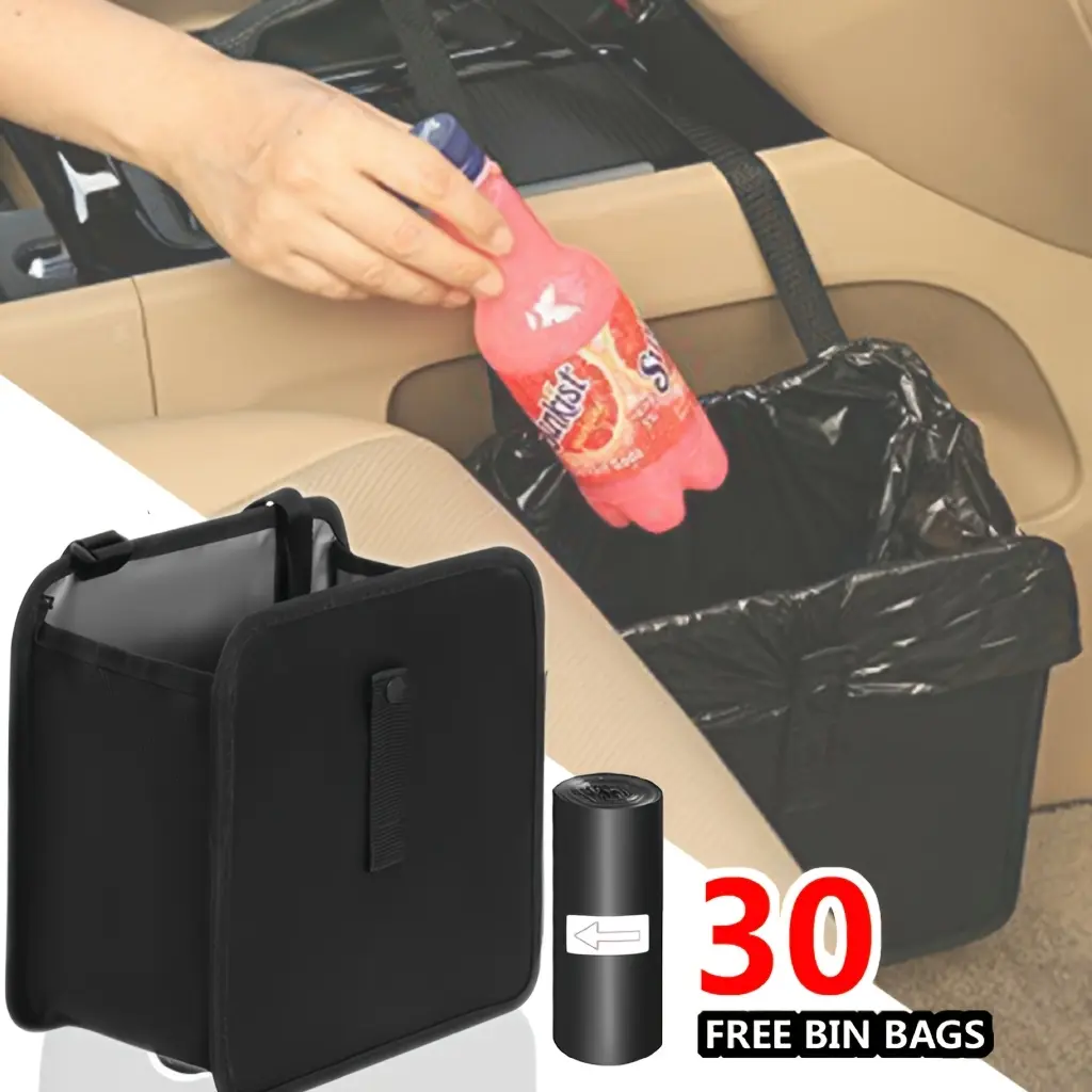 Portable Car Trash Can, Garbage Can for Car, Trashcan for Cars — Includes 30 Trash Bags | Waste Bin, Collector, and Organizer | An Essential for Car Travel, Car Storage Organizer, Car Door Trash Can