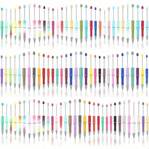 100 Pcs Random Color Plastic Bead Pens, DIY Beaded Pens, Office School Supplies, Ink, 50+ Colors, High Aesthetic DIY Kit, Student Writing Tools, Gift, Ballpoint Pen Kit