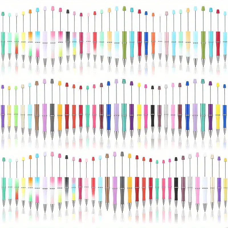 100 Pcs Random Color Plastic Bead Pens, DIY Beaded Pens, Office School Supplies, Ink, 50+ Colors, High Aesthetic DIY Kit, Student Writing Tools, Gift, Ballpoint Pen Kit