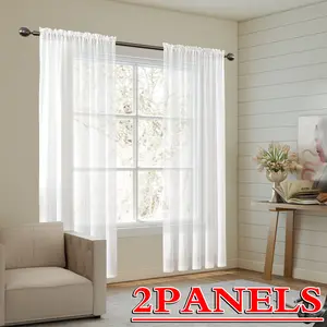 2-piece set, white privacy gauze curtains, phantom gauze pole pocket hanging, non transparent privacy and natural light filtering, bedroom curtains, multifunctional room curtains, filter fabric modern semi transparent curtains, suitable for bedrooms, etc