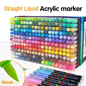 Straight Liquid Acrylic Marker Pens,Soft Brush Markers Set ,Rich colors,Flexible tip,Waterproof Pen Soft brush Nib For Glass Stone Metal Glass Wood Plasctic Paper