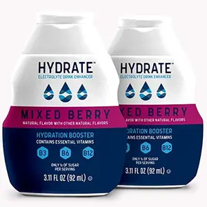 hydrate Electrolyte Liquid Drink Enhancer Drops, Low Sugar, Low Calorie, Natural Flavor Hydration Mix with Essential Vitamins B3 B6 B12 (6.22 Fl Oz (Pack of2), Mixed Berry)