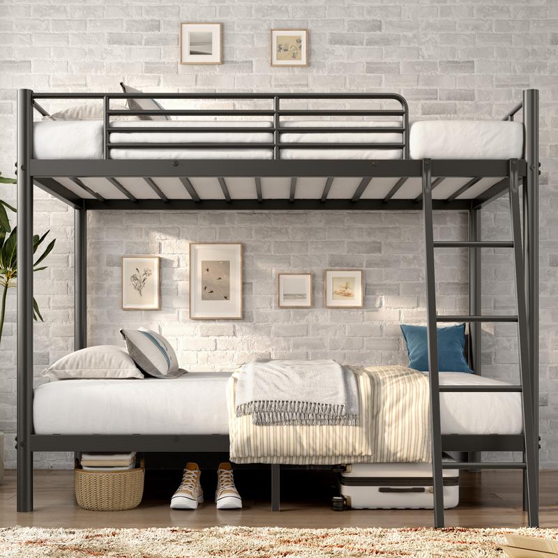 Twin Bunk Metal Bed with Ladder and Guardrails Heavy Duty Metal Construction Suitable for Teens and Adults Ideal for Families and Guests