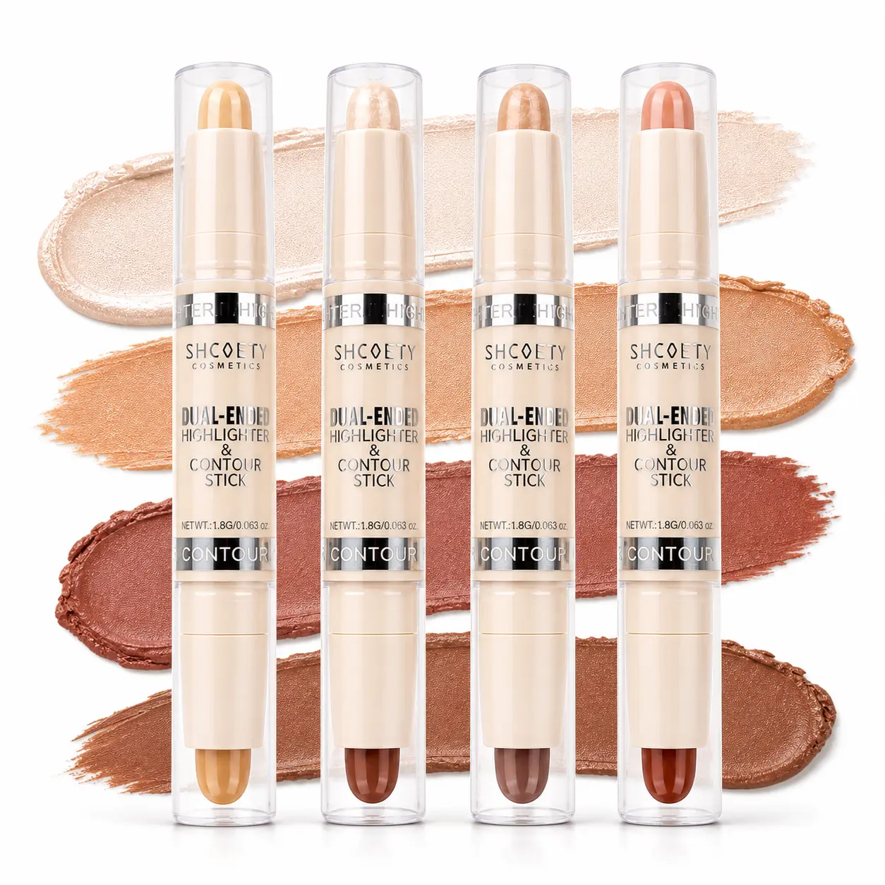 SHCOETY 4-Piece Dual-Ended Contour & Highlighter Stick Set - Compact Cream Makeup with Brush, Blendable, Storage-Friendly Beauty Products for Nose, Cheekbones, Jawline, Cream Texture skin type acne scar cover campingessentials